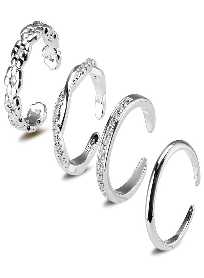 Mannikesi 4Pcs Silver Toe Rings for Women, Adjustable Toe Rings Simple Open Band, Summer Beach Foot Jewelry Set Toe Ring Silver, Sterling Silver Rings for Gift - Image 1